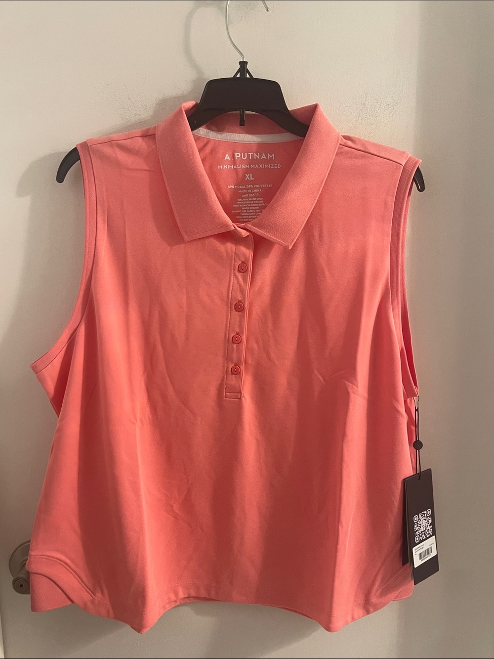 NWT A PUTNAM XL Salmon Rose Cropped Sleeveless Polo Minimalist Maximized $135